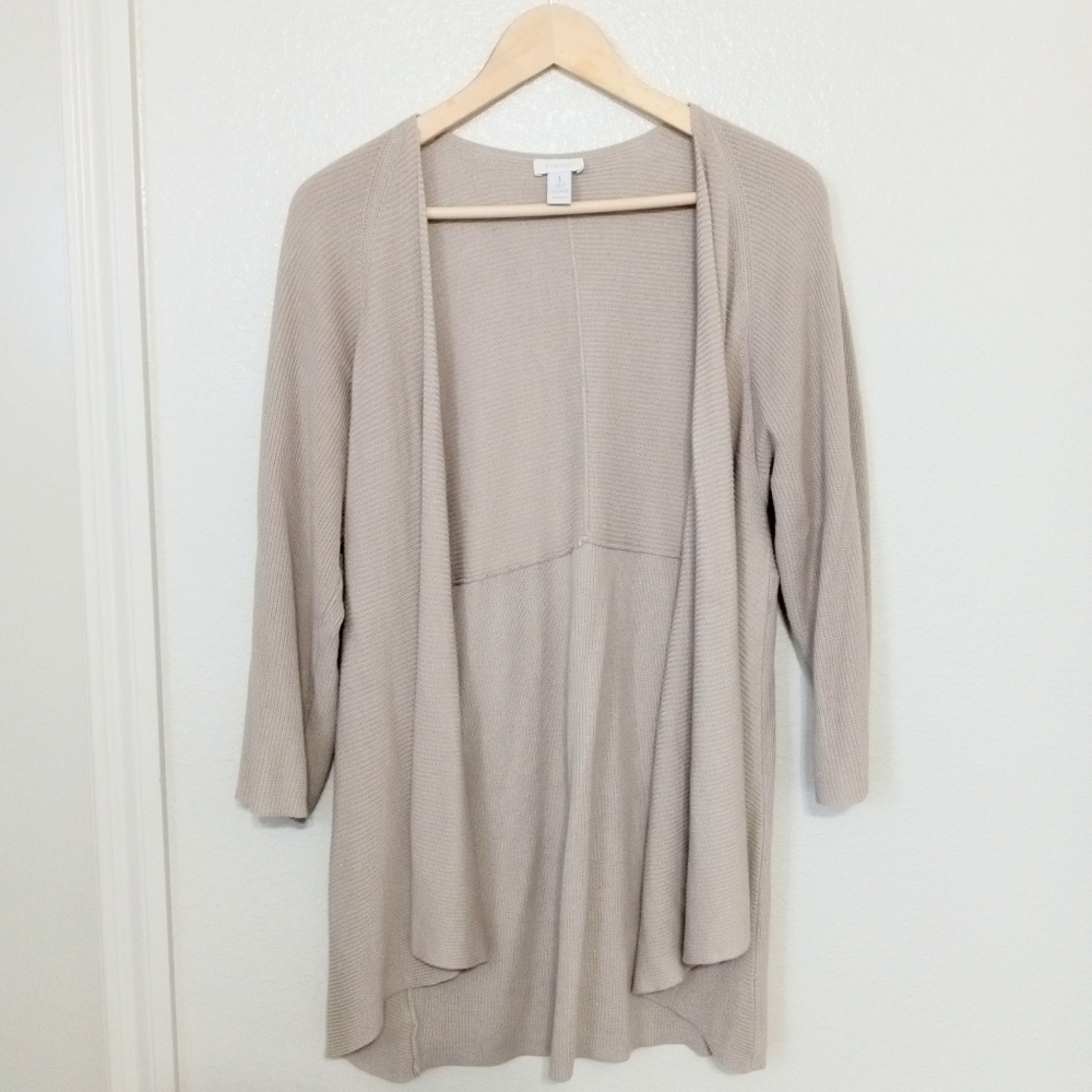 Chico's ribbed knit tan long sleeve open cardigan - Picture 2 of 11